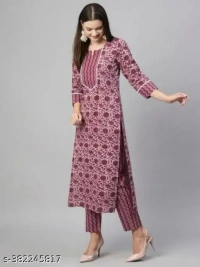 Women Cotton Kurta Pant Set - M