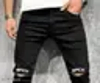 Men Denim Printed Black Jeans - 28