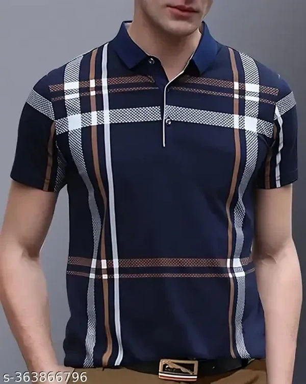 AOOSH Men's Checked Polo Black Tshirts - XL