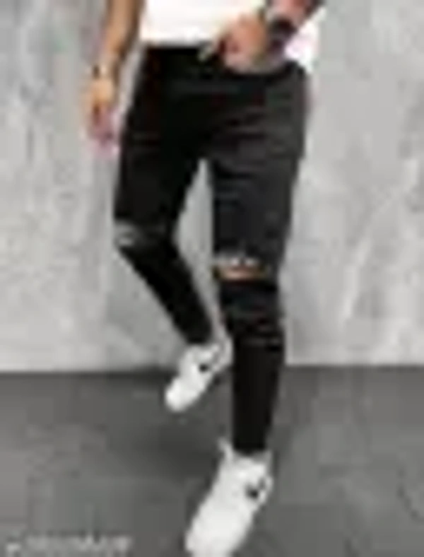Men Denim Printed Black Jeans - 28