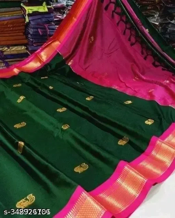 Paithani Cotton Silk Tassels and Latkans Saree (Green &Rani) - Free Size