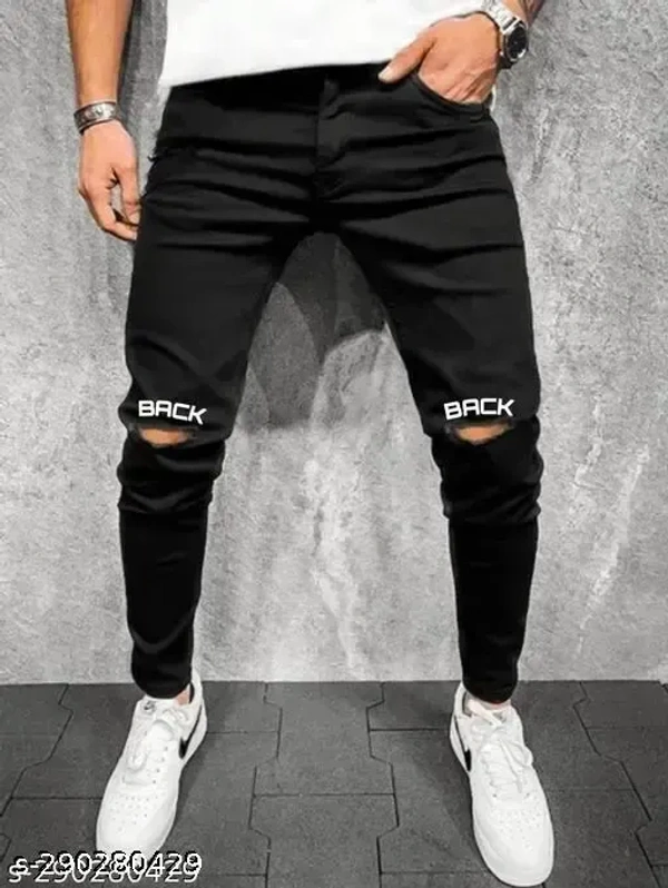 Men Denim Printed Black Jeans - 28