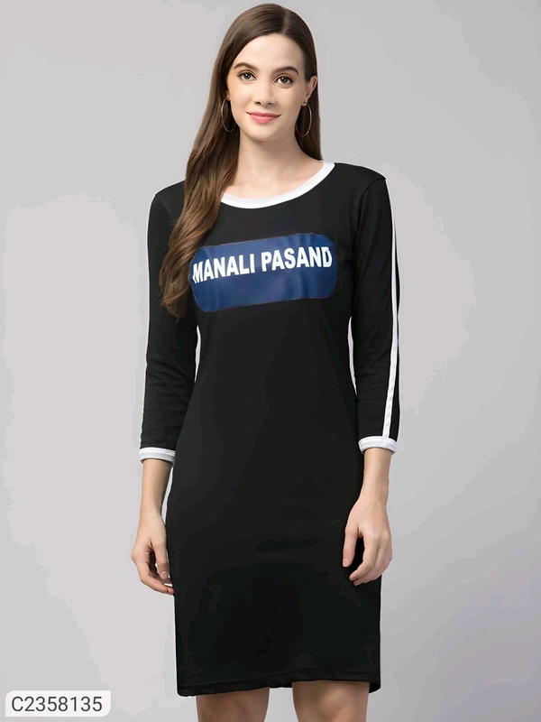 Women Cotton Graphic Short Dress - Black, L
