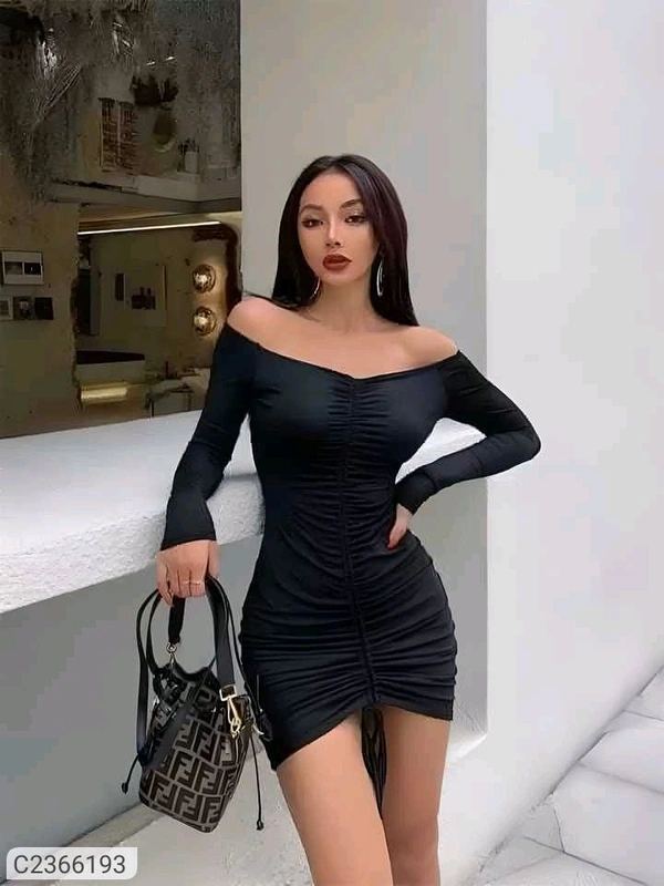 Women's Lyra Off Shoulder Bodycon Drawstring Short Dress
 - Black, M