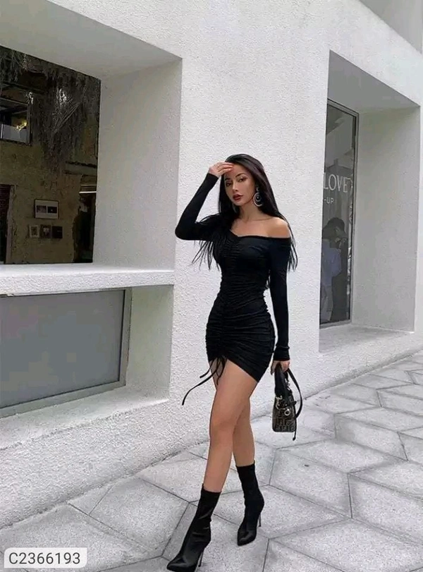 Women's Lyra Off Shoulder Bodycon Drawstring Short Dress
 - Black, M