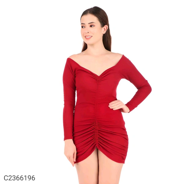 Women's Lyra Off Shoulder Bodycon Drawstring Short Dress
 - Red, S