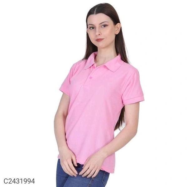 Ketex  Cotton Blend Polo Neck Tshirt - Blush Pink, M
