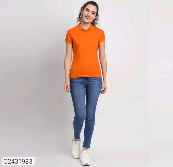 Ketex  Cotton Blend Polo Neck Tshirt - Blaze Orange, M