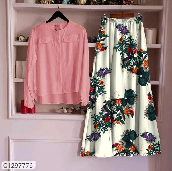  Women Rayon Top with Skirt Sets - Tickle Me Pink, L