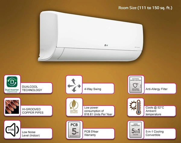 LG 1.5 Ton 5 Star Inverter Split AC (Copper, Convertible 5-in-1 Cooling, HD Filter with Anti-Virus protection,  MS-Q18YNZA, White) - Hiranagar Kathua Samba, Credit & Debit Cards