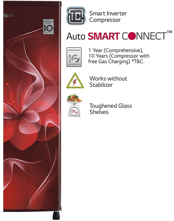 LG 188 L 3 Star Inverter Direct-Cool Single Door Refrigerator (GL-B191KSDX, Scarlet Dazzle) - Credit & Debit Card Accepted