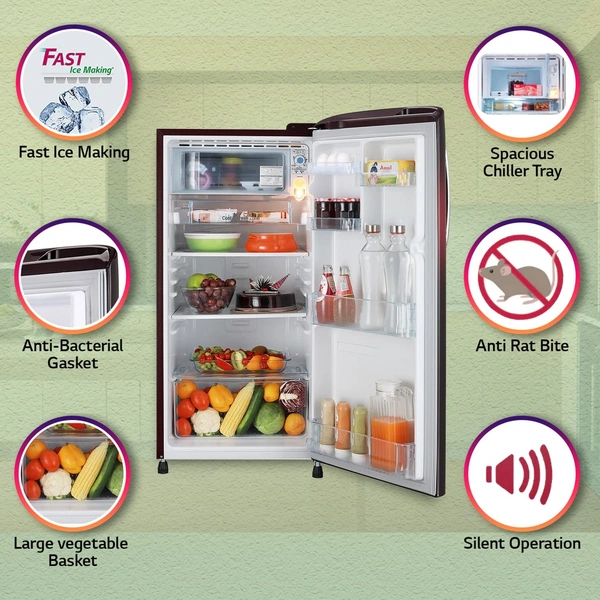 LG 190L 3 Star Direct-Cool Single Door Refrigerator (GL-B201ASPD, Scarlet Plumeria, Fastest Ice Making) - Hiranagar Kathua, Credit & Debit Card Accepted