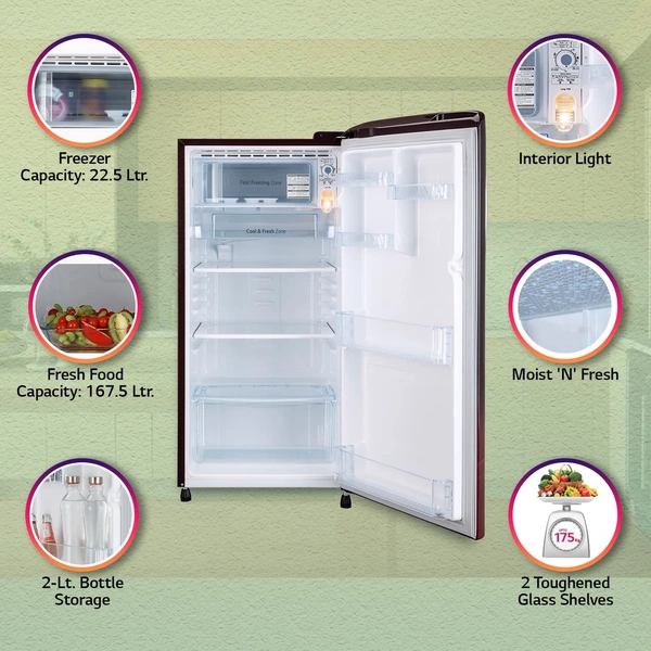 LG 190L 3 Star Direct-Cool Single Door Refrigerator (GL-B201ASPD, Scarlet Plumeria, Fastest Ice Making) - Hiranagar Kathua, Credit & Debit Card Accepted