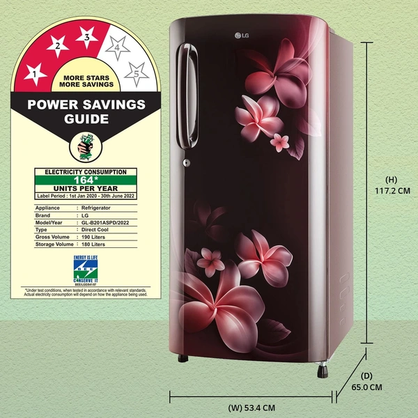 LG 190L 3 Star Direct-Cool Single Door Refrigerator (GL-B201ASPD, Scarlet Plumeria, Fastest Ice Making) - Hiranagar Kathua, Credit & Debit Card Accepted