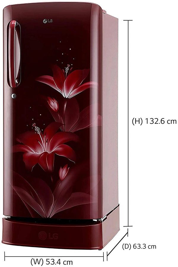 LG 190 L 4 Star Inverter Direct-Cool Single Door Refrigerator (GL-D201ARGY, Ruby Glow, Base Stand with drawer) - Credit & Debit Card Accepted
