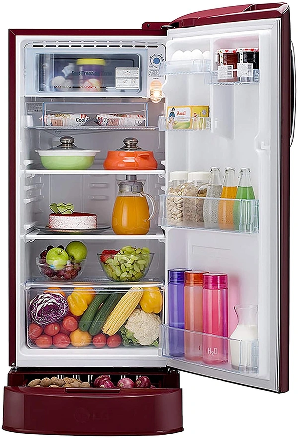 LG 190 L 4 Star Inverter Direct-Cool Single Door Refrigerator (GL-D201ARGY, Ruby Glow, Base Stand with drawer) - Credit & Debit Card Accepted