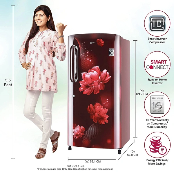 LG 215L 5 Star Inverter Direct-Cool Single Door Refrigerator (GL-B221ASCZ, Scarlet Charm, Fastest Ice Making) - Kathua Hiranagar, Credit & Debit Card Accepted