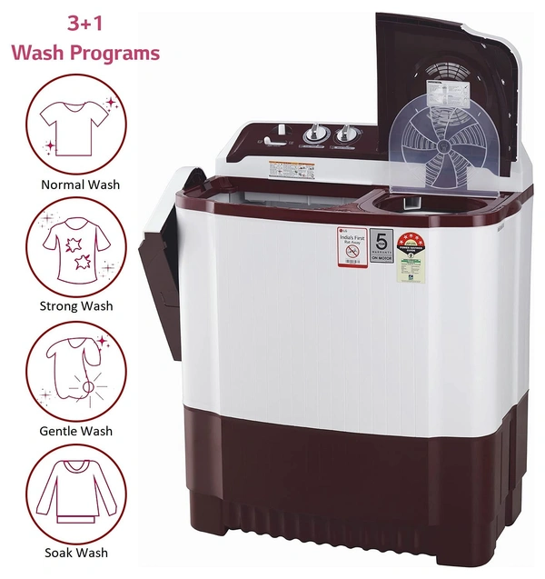 LG 10 kg 5 Star Semi-Automatic Top Loading Washing Machine (P1050SRAZ, Burgundy, Wind Jet Dry), Large - Hiranagar Kathua Jatwal, Credit & Debit Card Accepted, 3-5 Days