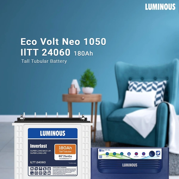 Luminous Inverter & Battery Combo for Home, Office & Shops ( Eco Volt Neo 1050 Square Wave Inverter, Inverlast ILTT 24060 180 Ah Tall Tubular Battery) - Kathua Hiranagar Jatwal, Credit & Debit Card Accepted