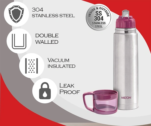 Milton Glassy Flask 750ml Vacuum Flasks- Pink - Hiranagar