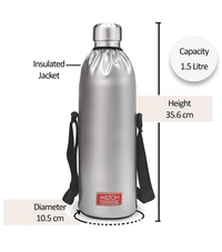 Milton Duo DLX 1500 Thermosteel 24 Hours Hot and Cold Water Bottle, 1.5 Litre, Silver - Hiranagar