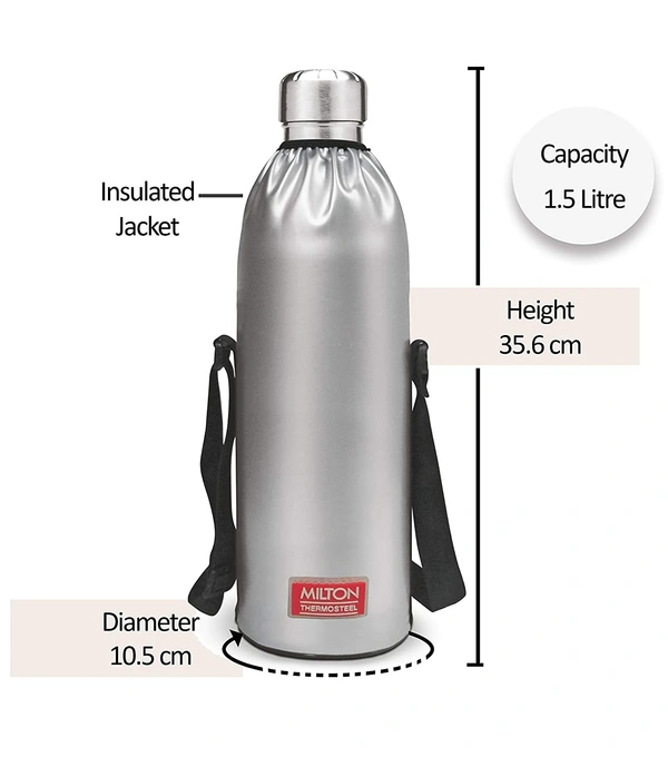 Milton Duo DLX 1500 Thermosteel 24 Hours Hot and Cold Water Bottle, 1.5 Litre, Silver - Hiranagar