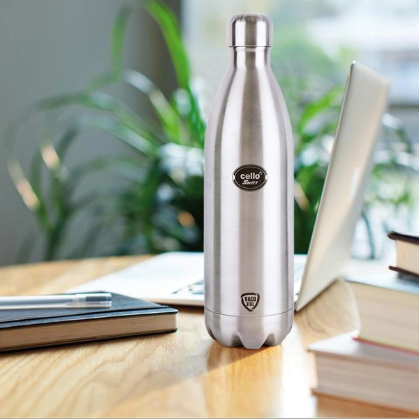 Cello Swift Stainless Steel Double Walled Flask, Hot and Cold, 1000ml, 1pc, Silver - Hiranagar Kathua