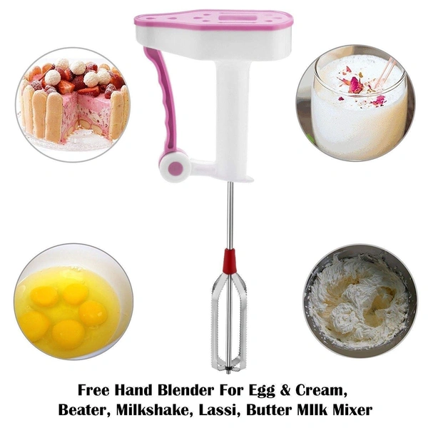 Power Free Non Electric Hand Blender for Making lassi, Soup, chocomilk etc, Plastic Beater for Kitchen use (Multicolor) - Hiranagar