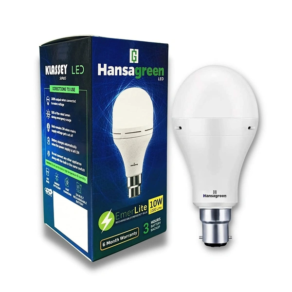Hansagreen 10 watts Cool White LED Emergency Bulb, For Indoor Lighting, Rechargeable (1 Year Warranty) - Hiranagar, Kathua Samba