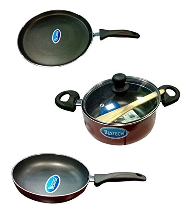 Bestech Nonstick Induction Base Cookware 3pcs Set with Free Scrubber and Wooden Spatula - Hiranagar, Kathua Jatwal