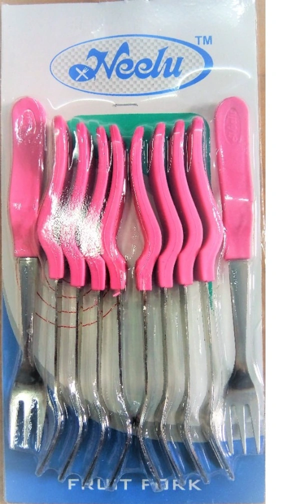 Neelu Fruit Fork Stainless Steel with Plastic handle (6 Pcs, Multicolour) - Hiranagar, Kathua Jatwal