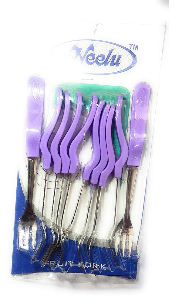 Neelu Fruit Fork Stainless Steel with Plastic handle (6 Pcs, Multicolour) - Hiranagar, Kathua Jatwal