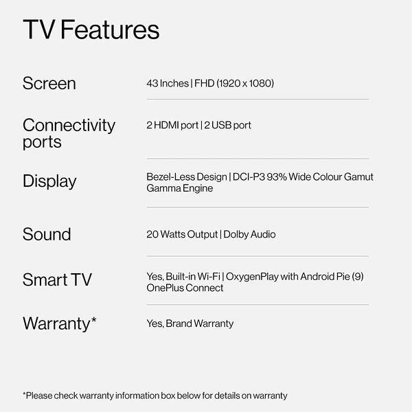OnePlus 108 cm (43 inches) Y Series Full HD LED Smart Android TV - Free Scheduled Delivery