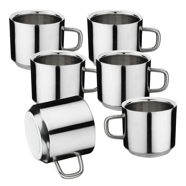 Stainless Steel Double Wall Steel Tea Cup Coffee Mug (Set of 6) - Hiranagar