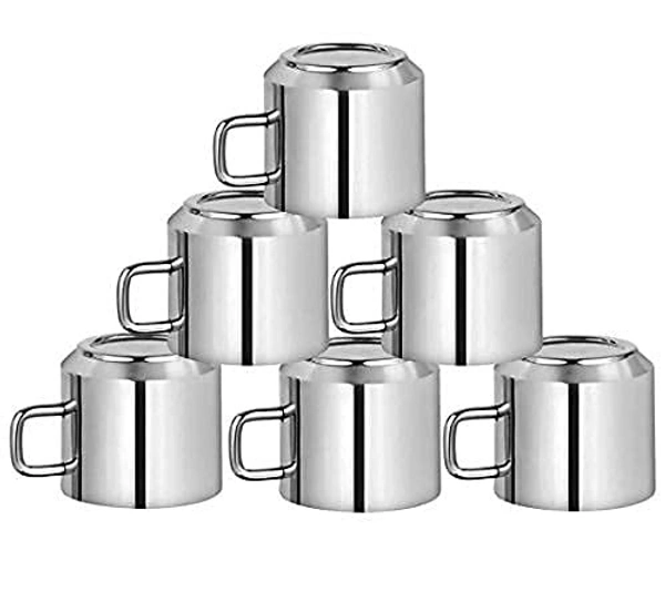 Stainless Steel Double Wall Steel Tea Cup Coffee Mug (Set of 6) - Hiranagar