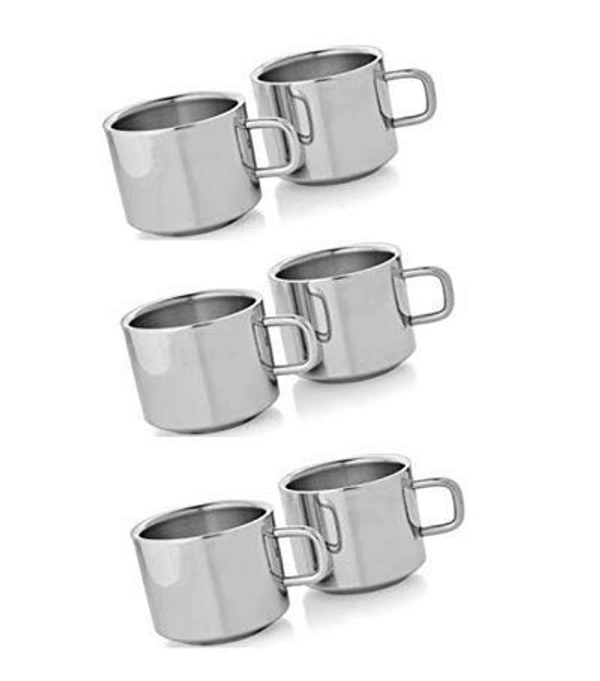 Stainless Steel Double Wall Steel Tea Cup Coffee Mug (Set of 6) - Hiranagar