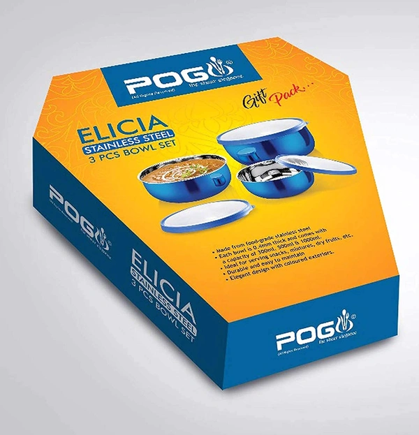 Pogon® Elicia Bowl Set, Serving Bowls with Lids Set Bowl Stainless Steel 3pcs - Hiranagar