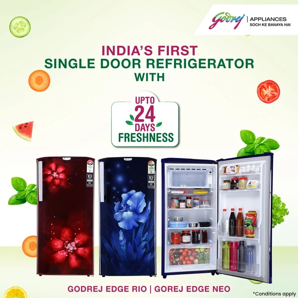 Godrej 192 L 3 Star Direct-Cool Single Door Refrigerator (RD EDGERIO 207C 33 THF Rby Red, Ruby Red, Turbo Cooling) - Kathua Samba, 3-5 Days
