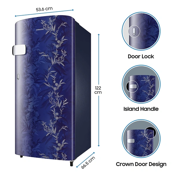 Samsung 192 L 2 Star Direct Cool Single Door Refrigerator (RR19A2Y2B6U/NL, Mystic Overlay Blue) - Credit & Debit Card Accepted, 3-5 Days