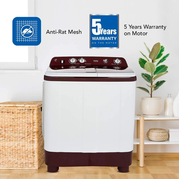 Haier 8 kg Semi-Automatic Top Loading Washing Machine (HTW80-1128BT, Burgundy) - Credit & Debit Card Accepted, 3-5 Days
