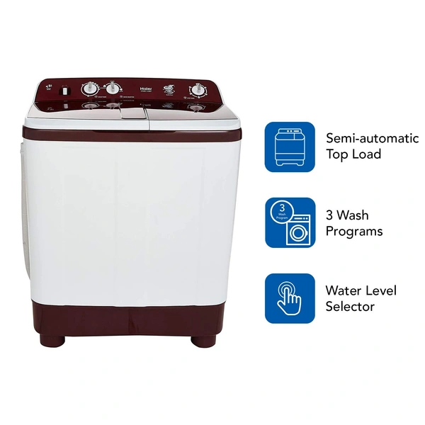 Haier 8 kg Semi-Automatic Top Loading Washing Machine (HTW80-1128BT, Burgundy) - Credit & Debit Card Accepted, 3-5 Days