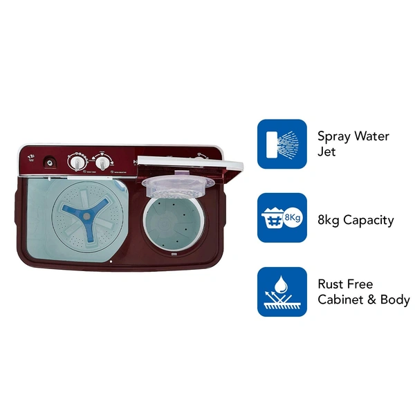 Haier 8 kg Semi-Automatic Top Loading Washing Machine (HTW80-1128BT, Burgundy) - Credit & Debit Card Accepted, 3-5 Days