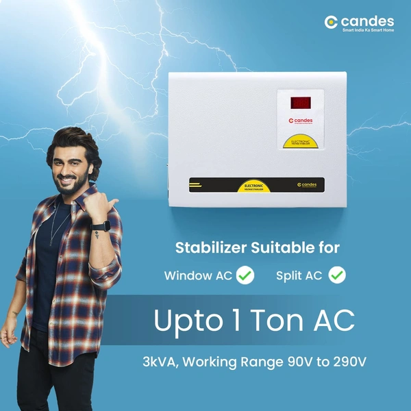 Candes Crystal 3kVA for 1 Ton AC -90V to 290V Voltage Stabilizer with Wide Working Range Best for Inverter AC, Split AC or Windows AC Upto 1 Ton (Grey) 3 Years Warranty - Hiranagar, Jatwal Kathua, 3-5 Days