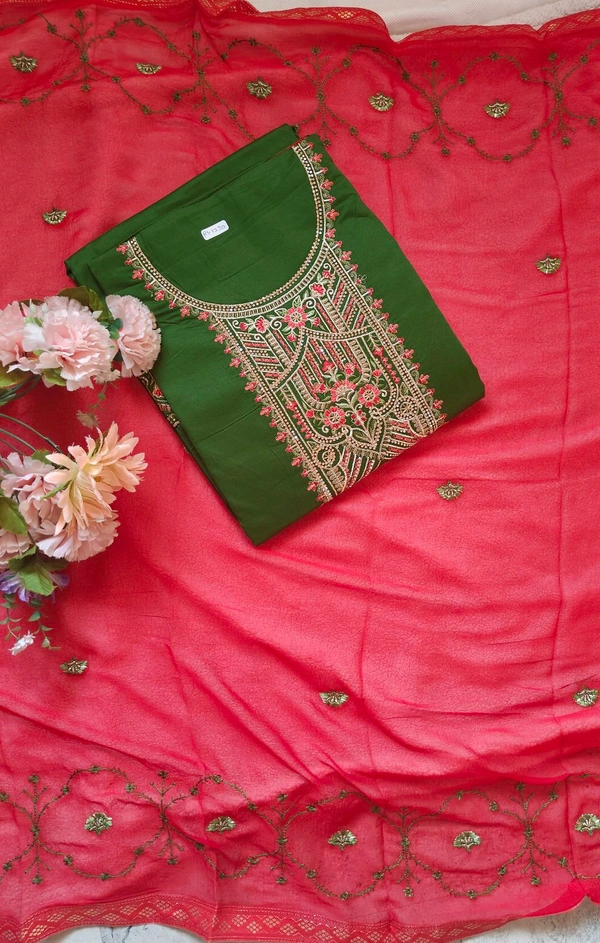 Pure Zam Cotton With Fancy Embroidery With Zarkan Work Suit