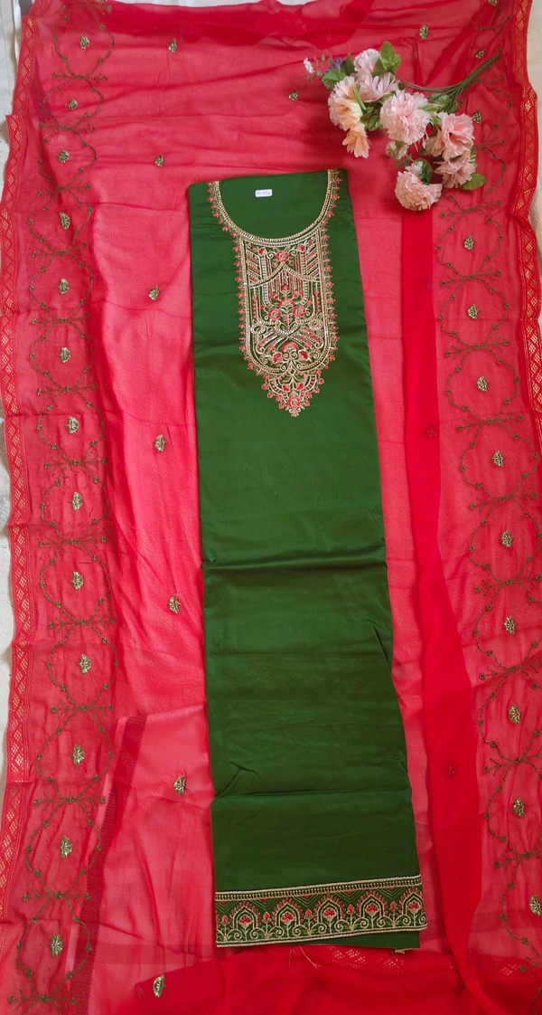 Pure Zam Cotton With Fancy Embroidery With Zarkan Work Suit