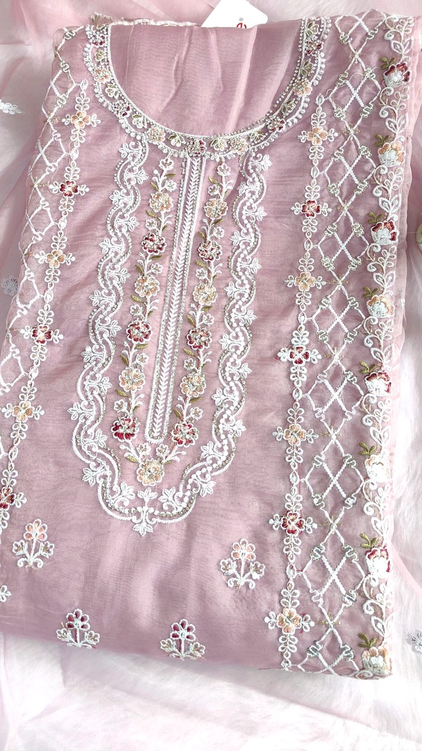 ORGANZA EMBROIDERED WITH HEAVY ZARKANDUPATTA:- ORGANZA EMBROIDEREDBOTTOM/INNER:- SANTOON