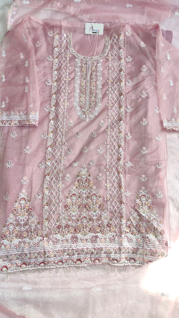 ORGANZA EMBROIDERED WITH HEAVY ZARKANDUPATTA:- ORGANZA EMBROIDEREDBOTTOM/INNER:- SANTOON