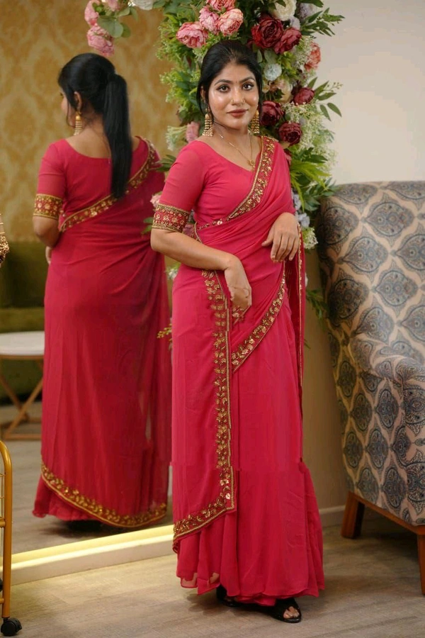 Gown Saree Ready To Wear  - M  38 Stitched  Upto L 40 Margin