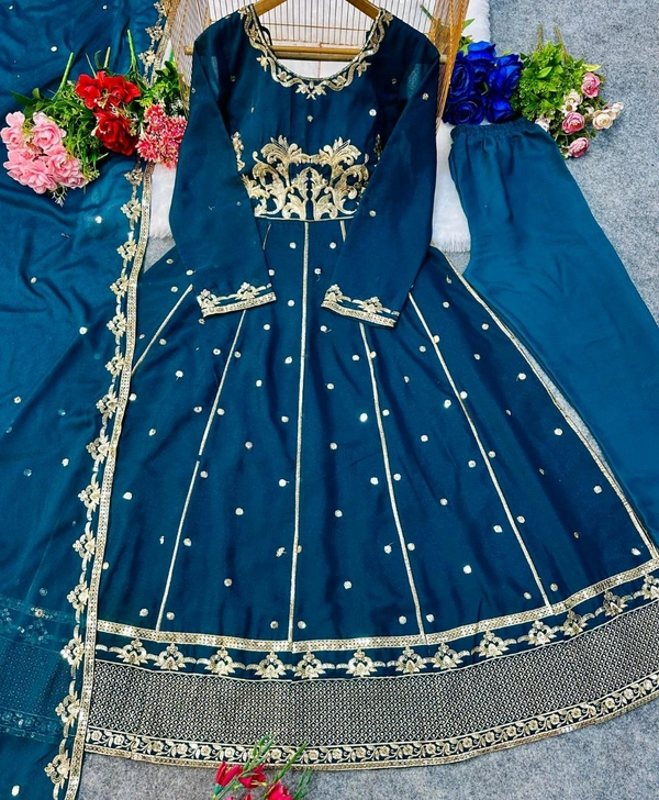 LUNCHING NEW ĐĚSIGNER PARTY WEAR LOOK GOWN WITH PANT AND EMBRODARY WORK* - M