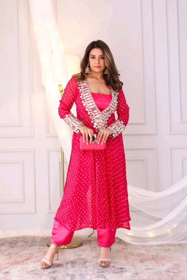 Presenting Beautiful Heavy quality Georgette Fabric designer wear  Style Anarkali Style Side Cut Kurti with Chinon - 42